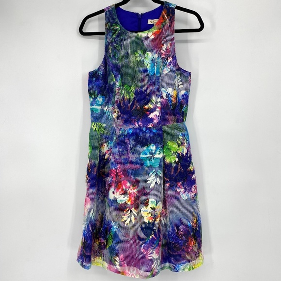 Aidan Mattox Dresses & Skirts - Aidan Floral Pleated Dress Mesh Overlay Watercolor